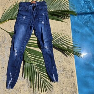 Wax Jean Dark Blue Distressed Skinny Jeans